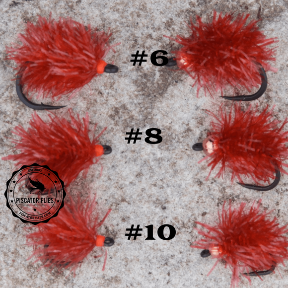 Deep Red Estaz Eggs fly pattern for fly fishing. Perfect for GL steelhead and salmon