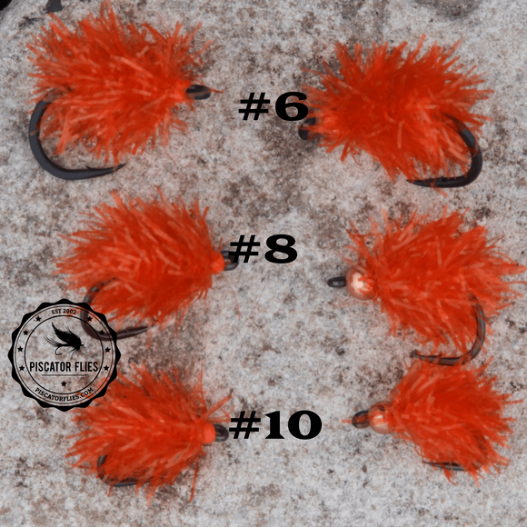 Fire Orange / Red Estaz Egg fly pattern for trout, salmon and steelhead