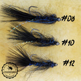 blue and black balanced leeches size chart