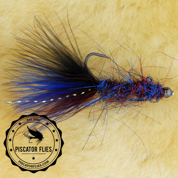 Midnight (black red blue) balanced leech for trout fishing on still water