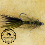 Black and Olive balanced leech for trout fishing on still water