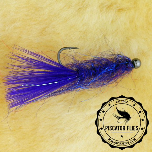 Purple balanced leech for trout fishing on still water